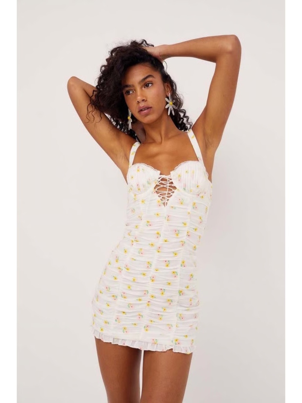For Love and Lemons | Celia White Mini Dress with Yellow Floral Print